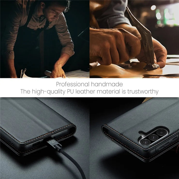 CASEME For Samsung Galaxy A56 5G Leather Case  023 RFID Blocking 3 Card Slot Mobile Cover - Black