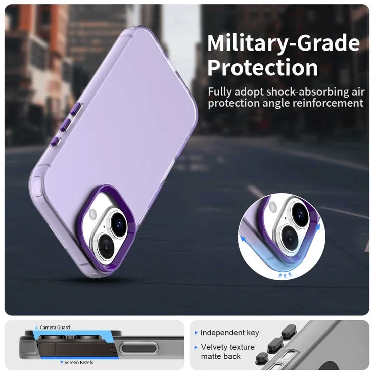 iPhone 16 Plus Case PC+TPU+PET Matte Anti-drop Phone Back Cover - Purple