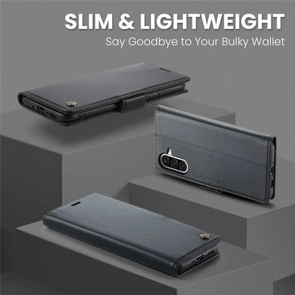 CASEME For Samsung Galaxy A56 5G Leather Case  023 RFID Blocking 3 Card Slot Mobile Cover - Black