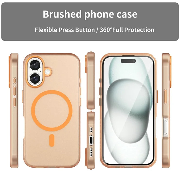iPhone 16 Cover Kompatibel med MagSafe TPU + PC Slank Mat Gennemsigtig Telefoncover - Orange