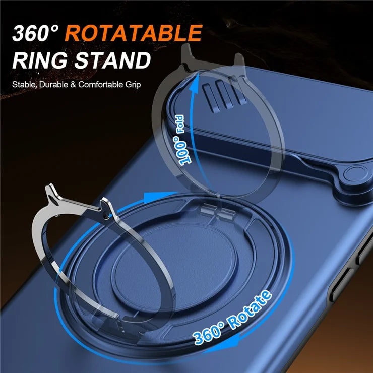 iPhone Air Magnetic Case Ring Kickstand Slide Camera Cover TPU PC Hybrid Phone Shell - Blue