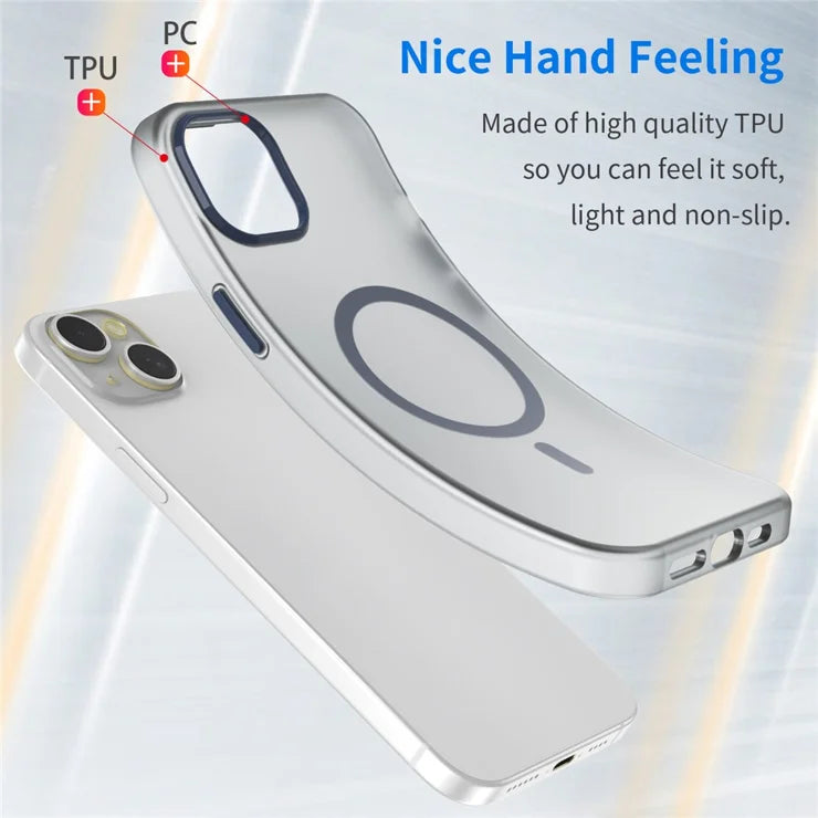 iPhone 15 Plus / 14 Plus Magnetic Case Translucent Matte Anti-Fingerprint Phone Cover - Dark Blue