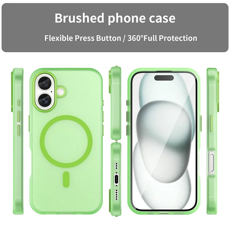 Til iPhone 16 Cover Kompatibel med MagSafe TPU + PC Slank Mat Gennemsigtig Telefoncover - Grøn