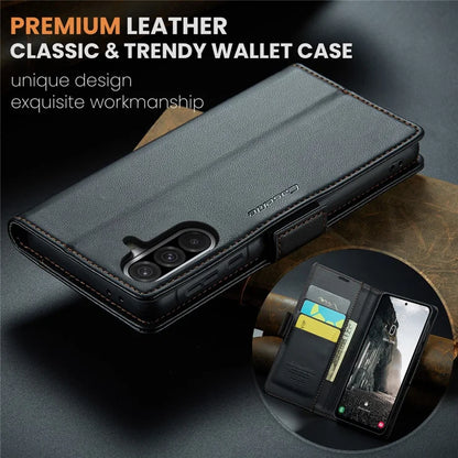 CASEME For Samsung Galaxy A56 5G Leather Case  023 RFID Blocking 3 Card Slot Mobile Cover - Black
