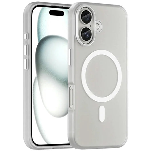 iPhone 16 Case Compatible with MagSafe TPU + PC Slim Matte Translucent Phone Cover - White