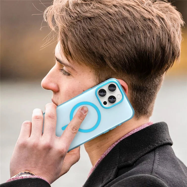 iPhone 15 Pro Case Translucent Matte Back Slim Phone Cover - Blue