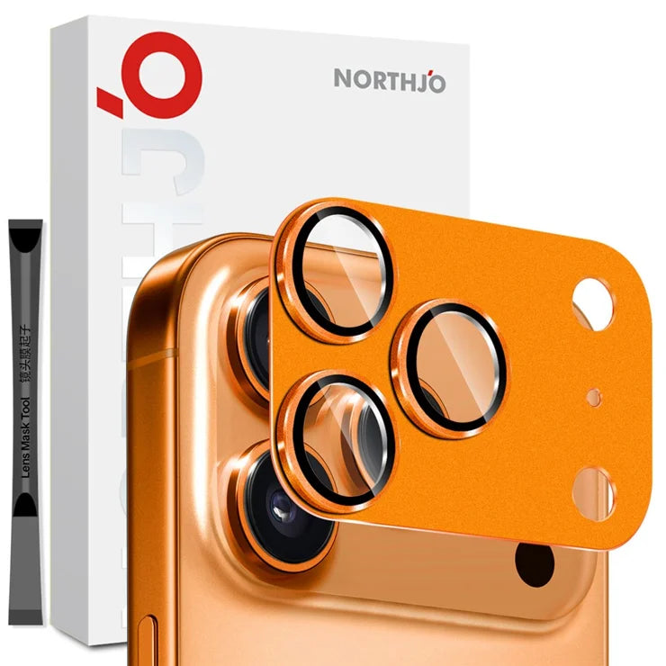 iPhone 17 Pro Kamerabeskytter Mat Integreret Metal Hærdet Glas Linsefilm - Orange
