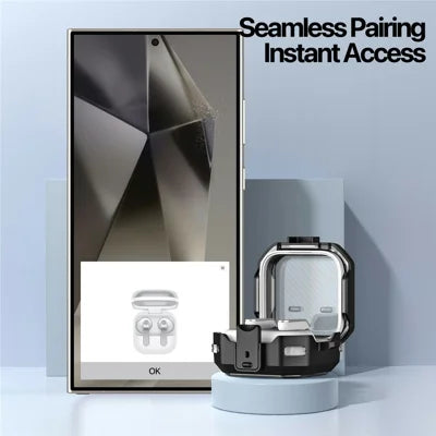 DUX DUCIS SECE -sarjan suojakotelo Samsung Galaxy Buds4 / Buds4 Pro -kuulokkeille iskunkestävällä PC + TPU -materiaalilla ja metallikoukulla - musta