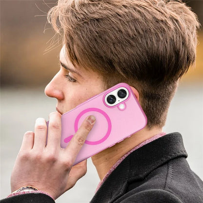 iPhone 16 Cover Kompatibel med MagSafe TPU + PC Slim Mat Gennemsigtigt Telefoncover - Pink