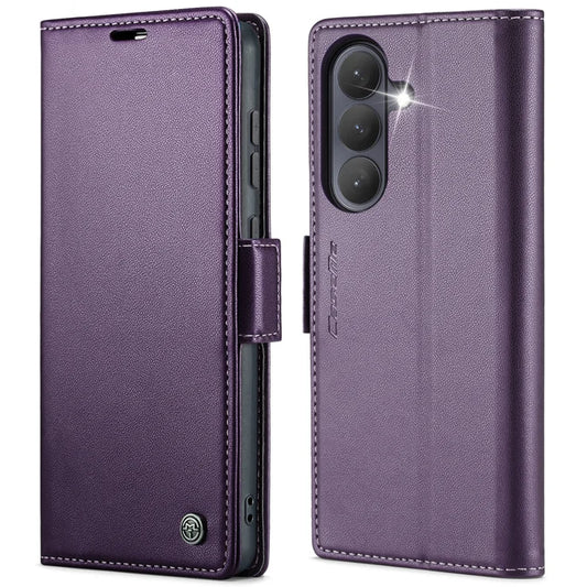 CASEME til Samsung Galaxy S26+ Cover 023-serien RFID-blokerende, glansfuldt stativtelefoncover - Lilla