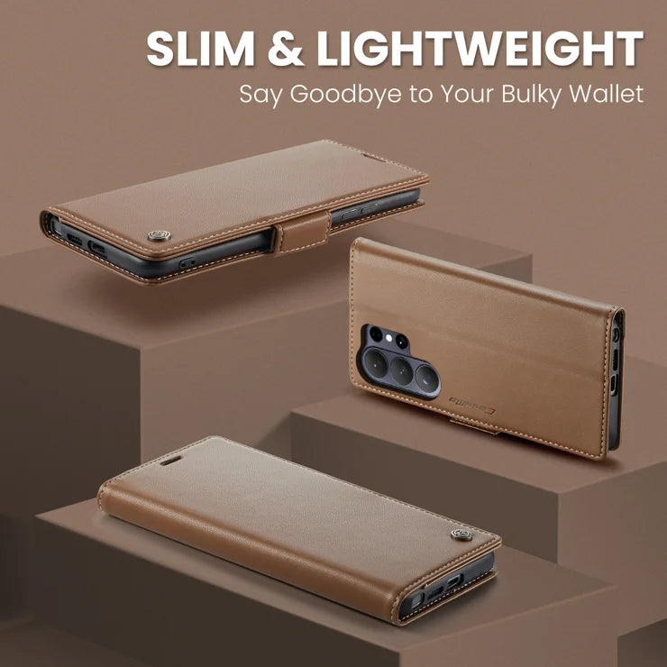 CASEME For Samsung Galaxy S26 Ultra Case  023 Series RFID Blocking Glossy Stand Phone Cover - Brown