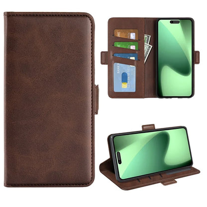 For iPhone 17 Pro Case Calf Texture Leather Wallet Phone Cover - Brown
