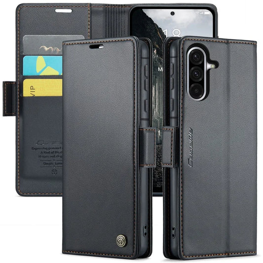 CASEME til Samsung Galaxy A56 5G læderetui 023 RFID-blokerende med 3 kortlommer mobilcover - Sort