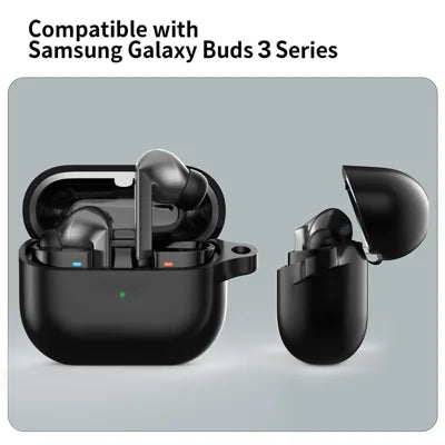 For Samsung Galaxy Buds3 Pro Silicone Case Earbuds Protective Cover with Carabiner - Black