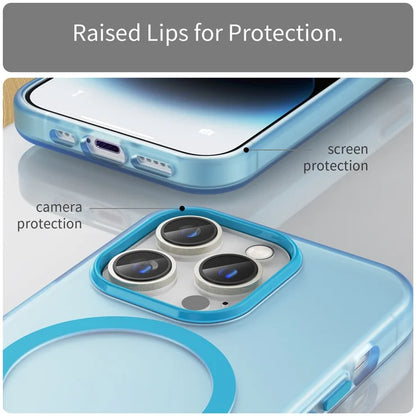 Magnetisk etui til iPhone 14 Pro Max kompatibel med MagSafe gennemsigtigt mat bagcover - blå
