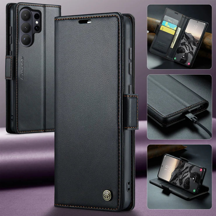 CASEME For Samsung Galaxy S26 Ultra Case  023 Series RFID Blocking Glossy Stand Phone Cover - Black