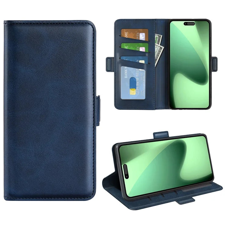 For iPhone 17 Pro Case Calf Texture Leather Wallet Phone Cover - Blue